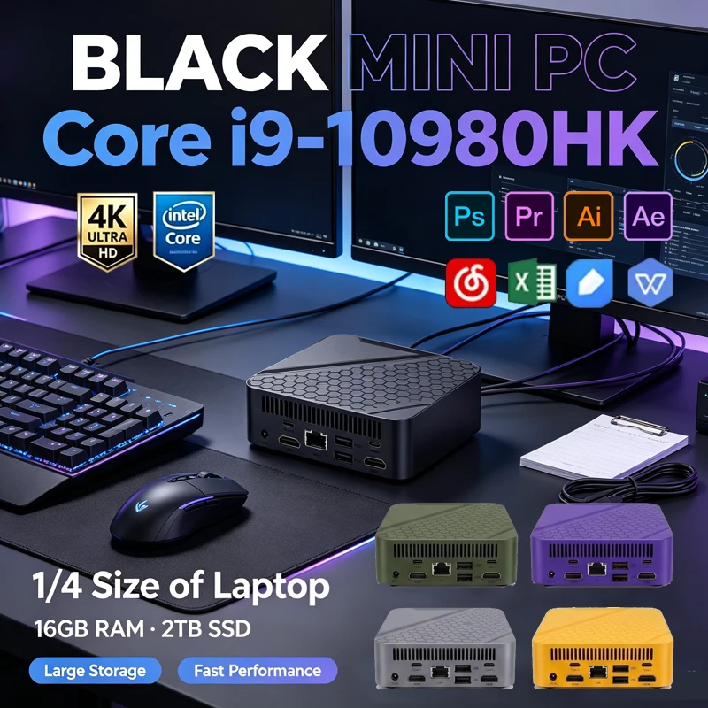 Pc Gaming Editing - Mini PC portable coloré, Intel i9‑10980HK,