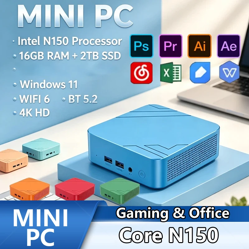 Pc Gaming Editing - Mini PC coloré N150, 16 Go